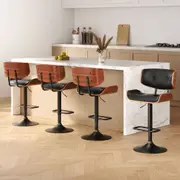 Set of 4 Kitchen Bar Stools Gas Lift Stool Chairs Swivel Barstool Leather Black