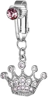 [Niaspi] Pink CZ Crown Dangle Non Piercing Fake Belly Button Rings for Women Dainty Rhinestone Crown Clip On Non-Pierced Belly Navel Ring Fake Body Piercing Jewelry, Big, Metal, no gemstone