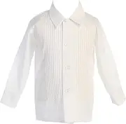 [Lito] Boys White or Ivory Long Sleeve Pleat Child's Tuxedo Dress Shirt - Baby to Teen