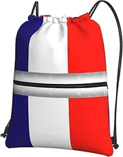 EdWal French Flag Print Drawstring Backpack Gym Bags Sports Bags With Zipper Pocket For Travel Swimming Beach, Black, One Size
