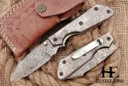 HUNTEX Handmade Damascus Blade, Gorgeous Damacsus Handle, Pocket Knife with Clip