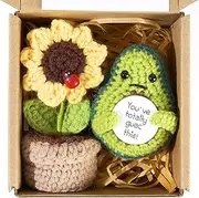ONECOCOA Positive Mini Potato Funny Gifts, 2PCS Emotional Support Sunflower Pot Desk Decoration Crochet Birthday Gifts for Women Mom Best Friend (Sunflower & Avocado-Green)