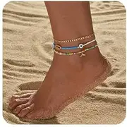 [Cliory] Shell Anklets 3Pcs Boho Beach Ankle Bracelet Starfish Shell Anklet Jewelry for women, 7.9, Alloy, no gemstone
