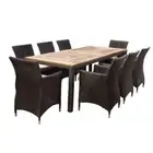 NEW Sahara 8 Seater Rectangle Teak Dining Table w/ Chairs in Half Round Wicker