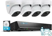 Reolink 4K Smart Person/Vehicle Detection PoE Camera Security System, H.265, 4pcs 8MP Outdoor Smart PoE Cameras, 8-Channel NVR w/Pre-Installed 2TB HDD for 24/7 Recording RLK8-800D4