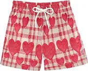 [RPLIFE] Swimming Shorts for Boys, Anti Chafe Swim Trunks for Boys 2 T, Red White Checkered Hearts