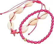 [Generic] Starfish anklet Vanthai Le - Conch Shell Beads Anklet For Women Double Heart Leg Chain Summer Beach Party Barefoot Sandal Jewelry
