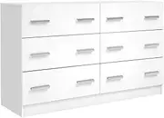 Artiss Chest of Drawers 6 Drawer White Tallboy, Dresser Clothes Storage Cabinet Organizer Lowboy Bedside Table Bedroom Furniture Home Living Room Hallway Entryway