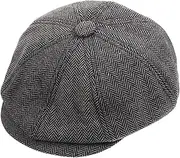 [DEARMAMY] Retro Octagonal Beret Hat for Men Women Solid Warmth Turned Twill Pattern All-Seasons Cap Dark Grey