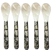 Round Handled Caviar Spoons - Luxury Caviar Utensils, Pack of 5 Mother of Pearl Spoons, Mother of Pearl Spoons, Shell Spoons | Non- Caviar Spoon, Caviar Serving Spoon
