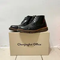 在飛比找蝦皮購物優惠-Chenjingkai Office 皮革踝靴 生膠底 黑色