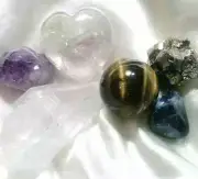6 Lovely Stones, Amethyst, Fluorite Heart, Pyrite, Tiger's Eye Sphere - LB