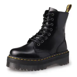 Dr.Martens 馬汀 JADON 8孔綁帶側拉鍊厚底短筒靴 黑 經典硬皮馬丁 真皮中性款休閒鞋 女15265001