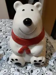 Vintage Christmas Polar Bear Cookie Jar Canister Container Mint New Condition