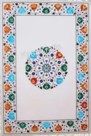 Rectangle Marble Coffee Table Top Beautiful Pattern Inlay Work Living Room Table