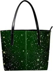 [EGGDIOQ] Leather Tote Bags Handbag Shoulder Bag Green Star Pattern Shopping Beach Bags Shoulder Purse for Women