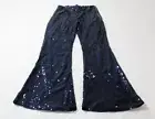 Extro & Vert Women's Pull-On Sequin Flare Leg Pants EJ2 Navy Blue Large NWT