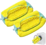Henkion Reusable Shoe Washing Bags for Machine Washer & Dryer - 360° Cleaning, Durable Zipper, Plush Protection - Fits All Shoe Sizes/Sneakers (Yellow, 2Pcs)