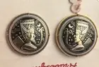 Vintage Round Damascene Clip On Earrings Spain Toledo Egyptian Pharaoh Pyramid