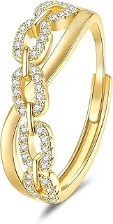[Poemmoon] Gold Rings for Women Non Tarnish, 18K Gold Plated Trendy Stackable Gold Rings, Adjustable Open Statement Rings with Cubic Zirconia, Copper, Cubic Zirconia