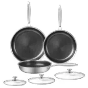 6 Piece Stainless Steel Frying Pan Set with Lids Cookware Set Nonstick Honeyc...