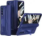 Foldable Screen Phone Case for Samsung Z Fold 5 4 3 2 Case with Holder Hinge Iron Crustacean Film All-Inclusive Z Fold5 3 Cover,Blue,for Samsung Z Fold5