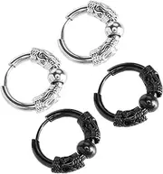 [DEARMAMY] 2Pairs Stainless Design Earrings for Men Stylish Round Earrings Steel Color and Birthday Present for Him