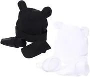 [Yardenfun] 2 Sets Hats Mittens Soft Cotton Beanie Gloves No Scratch Mittens Girls Boys Newborn to Toddler White Black