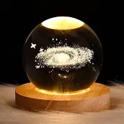 [HFEHSKJ] 3D Galaxy Crystal Ball Night Light, LED Solar System Lamp With Wooden Base, Moon Planet Light for Boys Girls Family Friend (Nebula)