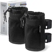 GEARV 2-Pack Bar Cup Holder for Stroller, Golf Cart and Wheelchair; Universal Cup Holders for UTV/ATV, Car, Scooter, Boat; Drink Holder Accessories with Net Pocket and Cord Lock (Black)