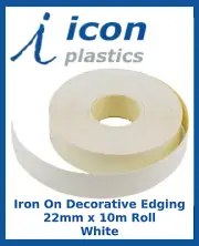 White Melamine Decorative Iron On Laminate 10m x 22mm White Veneer Edge Tape