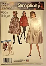 Simplicity 1960s Pattern J0214 /8017 Cape Size 6 to 14