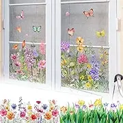 Colorful Floral Bouquet Window Sticker Cut to Size, Stain Glass Window Cling Floral, Floral Pattern Window Sticker Removable Static Cling Window Film, for Windows, Doors (2Pcs,Butterfly)