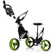 Costway Foldable Golf Buggy Trolley w/Bag/Umbrella Holder, Green