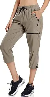 [Ksmien] Women's Lightweight Hiking Capri Pants Quick Dry Workout Cargo Capris Water Resistant UPF 50+ Zipped Pockets
