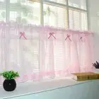 Pink Short Plaid Sheer Tulle Curtains Kitchen Cabinet Window Drapes Home Decor