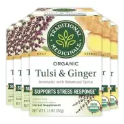Traditional Medicinals 16 Count (Pack of 6) Organic Tulsi with Ginger Herbal ...