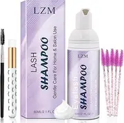 LZM Lash Shampoo Lash Cleaner - Eyelashes Wash Cleaning kit for Cluster Lashes/Eyelash Extensions Bath Cleanser Foam, Soap, Care Oil Free, Professional Salon Use and Home (60ml, 3-IN-1 SHAMPOO KIT)