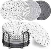 Cucioki 8 Pcs Drink Coasters with Holder, 4 Colors Absorbent Coasters for Drinks, Cotton Woven Coaster Set Decor B