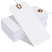 White Gift Tags with Elastic String, 50 Pcs White Hang Paper Tags with String