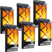 LazyBuddy 6 Pack Solar Flame Lights Outdoor Waterproof - Realistic 3D Flickering Flame Wall Lantern with 66 Ultra-Bright LEDs - Auto On/Off Fire Effect Lighting for Fence, Patio, Garden Decor