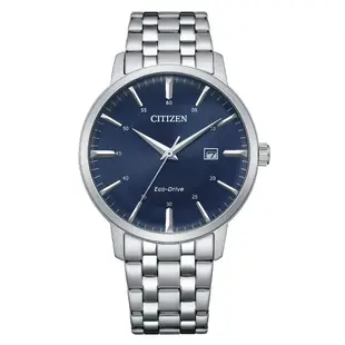 (聊聊享更優惠) CITIZEN 星辰 GENT'S系列 極簡藍面 銀框 光動能腕錶 不鏽鋼錶帶BM7461-85L