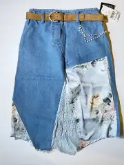 Amy Byer Denim Rose Patchwork Skirt with Belt Girl Size XL (16) NEW