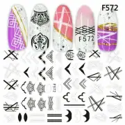 Nail Art Stickers Transfers Decals Black White Abstract Lines Patterns DIY NS14