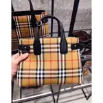 二手精品 BURBERRY THE BANNER - 中號 VINTAGE MINI 迷你 格紋拼皮手袋 手提包 黑