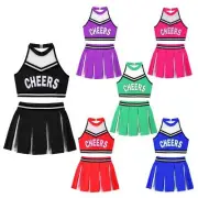 Kid Girls Cheerleading Costume Crop Tops Knife Pleated Mini Skirt Uniform Outfit