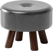 Small Foot Stool Ottoman, Round Pouf Foot Rest, Footstool Ottomans with Legs Under Desk, Faux Leather Footrest for Couch, Living Room, Bedroom, Hallway, Office (Grey)