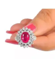 2,00 Ct Oval Natural Ruby Mozambique Diamond 14K solid white gold