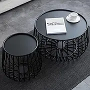 EKDJSN Black Nesting Table, Coffee Table Set of 2 with Hollow Large-Capacity Storage Base, Higher Edge Design, Removable Top Cover, Desktop Anti-Fall Design, No Need Assembly
