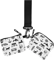 [Amooorous] Egyptian Black and White Mural Dual Coin Purse Credit Card Holder Wallet Thin Flat Coin Purse Change Holder with Zipper Coin Pocket for Work Travel 2 Pcs, Egyptian Black and White Mural, 1 size,